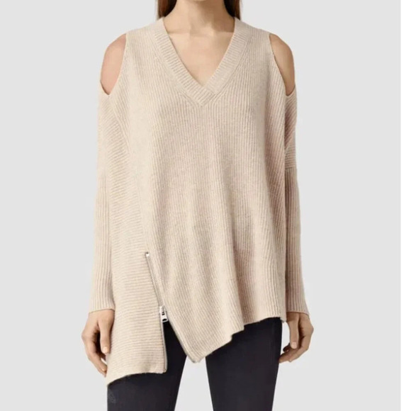AllSaints Able Sweater Cold Shoulder Jumper Wool Alpaca Knit Cream Size Small - Picture 10 of 10